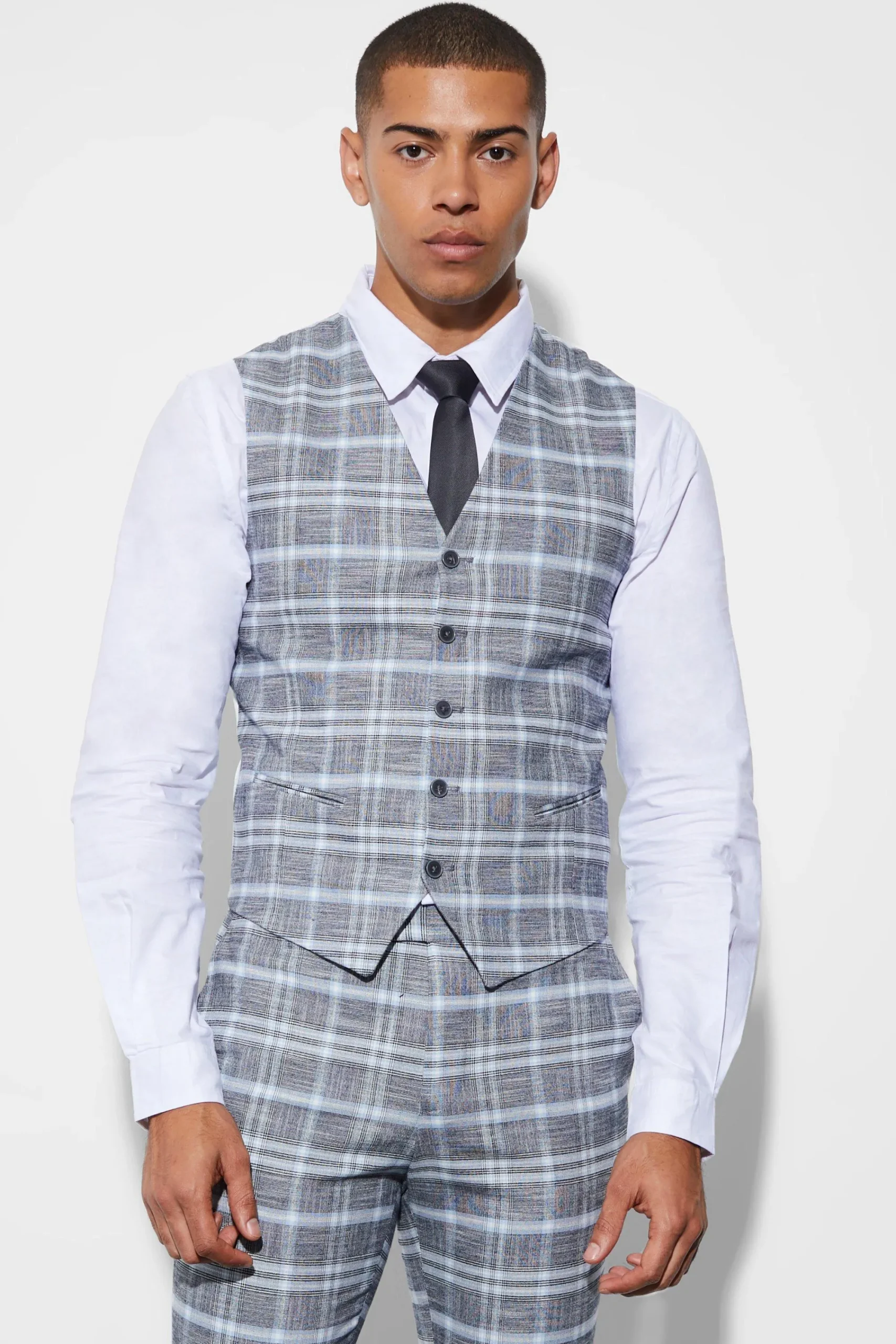 boohooMAN Super Skinny Check Waistcoat | UK| Suits & Tailoring