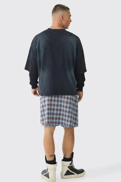 boohooMAN Tailored Check Shorts With Skirt Overlay | UK| Shorts