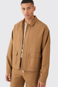 boohooMAN Tailored Regular Fit Pocket Front Zip Up Harrington Smart Set | UK| Suits & Tailoring