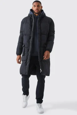 boohooMAN Tall 4 Pocket Longline Hooded Puffer Jacket In | UK| Coats & Jackets