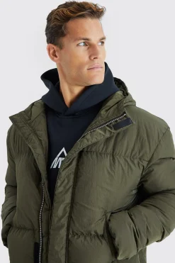 boohooMAN Tall 4 Pocket Longline Hooded Puffer Jacket In | UK| Coats & Jackets