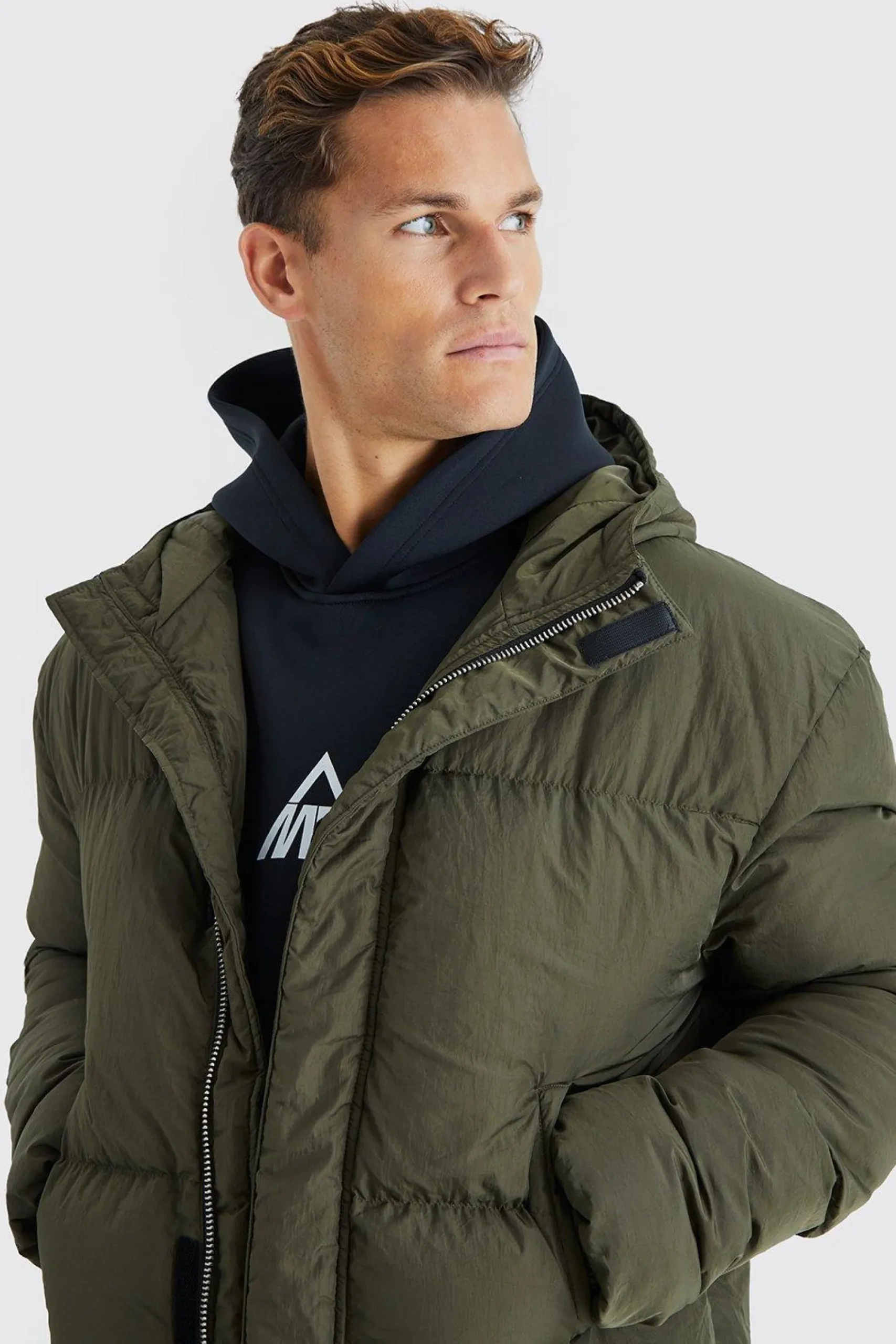 boohooMAN Tall 4 Pocket Longline Hooded Puffer Jacket In | UK| Coats & Jackets