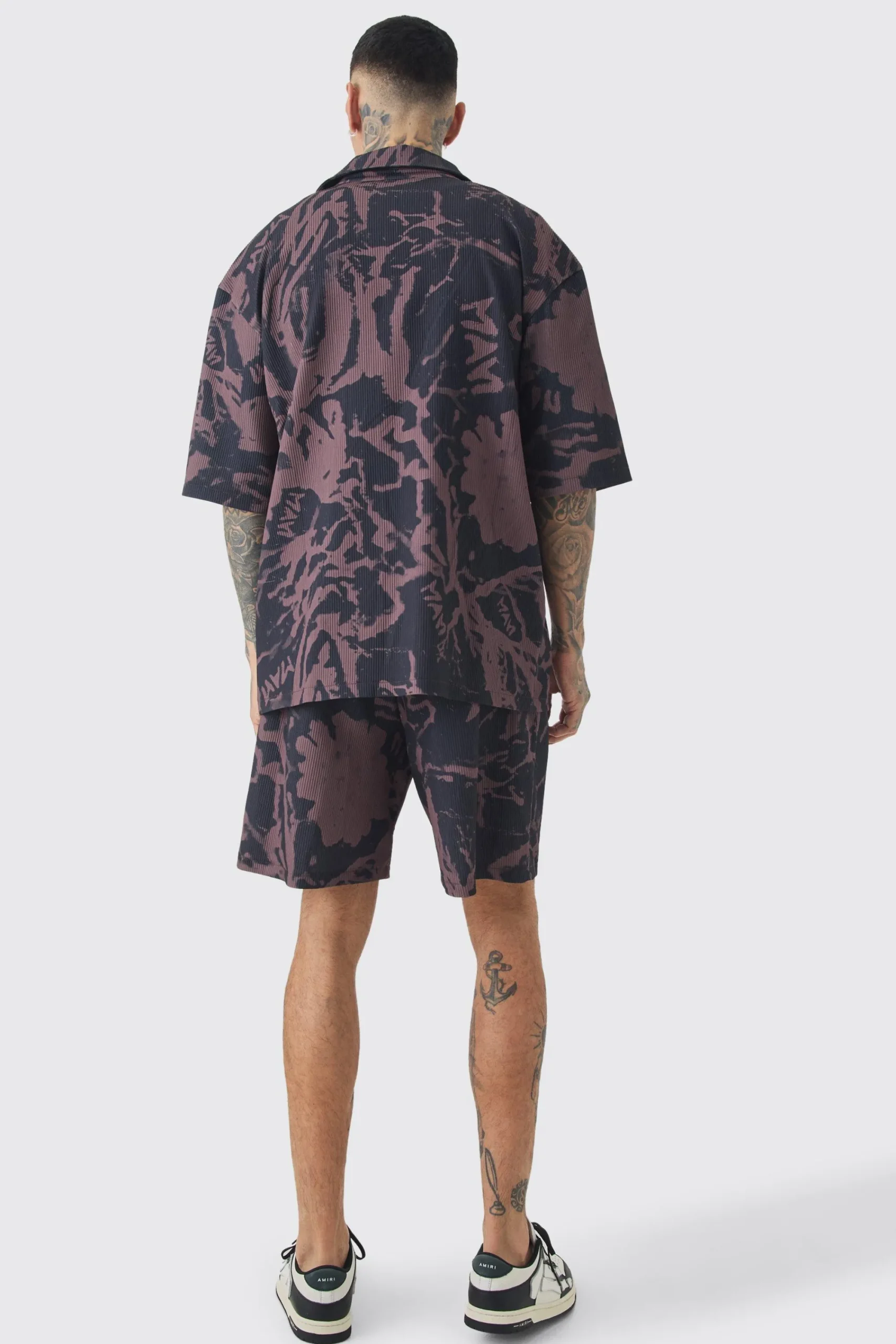 boohooMAN Tall Abstract Printed Oversized Short Sleeve Pleated Shirt & Short Set | UK| Sets & Co-Ords