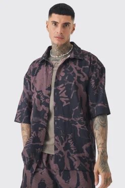 boohooMAN Tall Abstract Printed Oversized Short Sleeve Pleated Shirt & Short Set | UK| Sets & Co-Ords