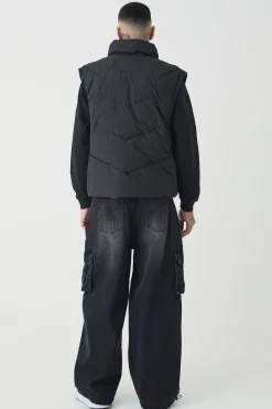 boohooMAN Tall Abstract Quilted Funnel Neck Gilet In | UK| Coats & Jackets