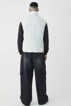 boohooMAN Tall Abstract Quilted Funnel Neck Gilet In | UK| Coats & Jackets