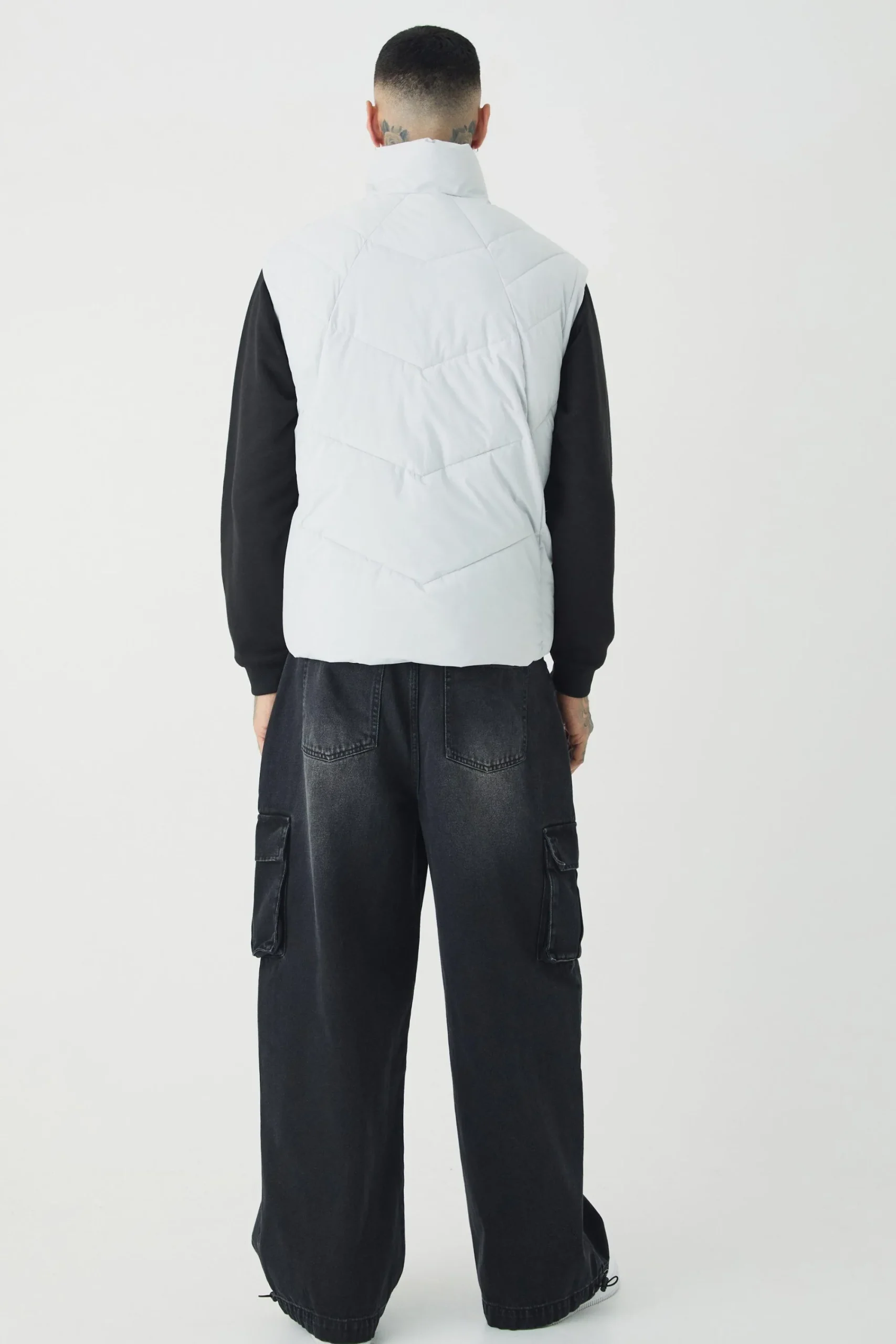 boohooMAN Tall Abstract Quilted Funnel Neck Gilet In | UK| Coats & Jackets