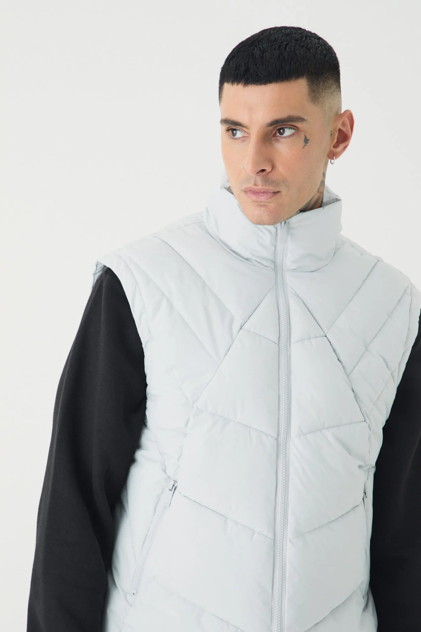 boohooMAN Tall Abstract Quilted Funnel Neck Gilet In | UK| Coats & Jackets