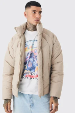 boohooMAN Tall Abstract Quilted Funnel Neck Puffer Jacket In | UK| Coats & Jackets