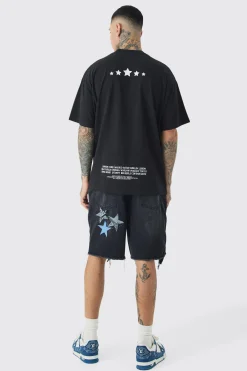 boohooMAN Tall Applique Raw Hem Denim Shorts | UK| Shorts