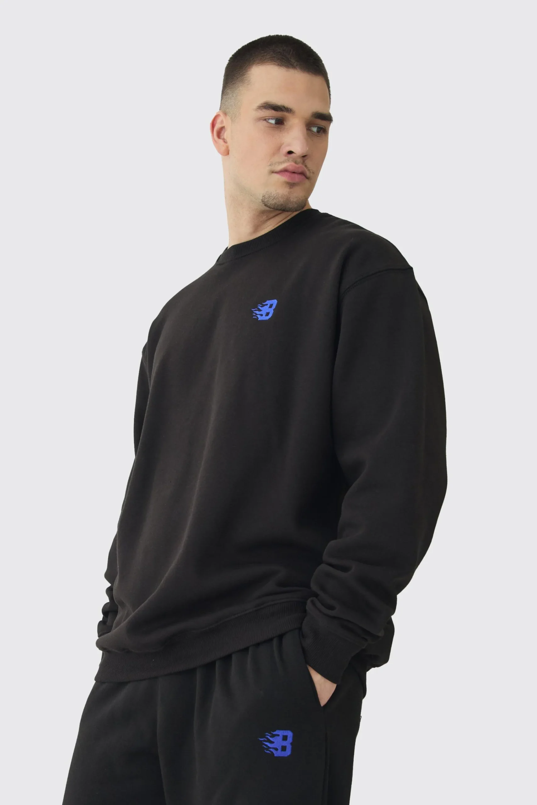 boohooMAN Tall B Embroidered Sweat Tracksuit | UK| Tracksuits