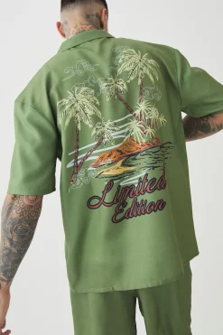 boohooMAN Tall Back Print Linen Look Shirt & Short Set | UK| Sets & Co-Ords