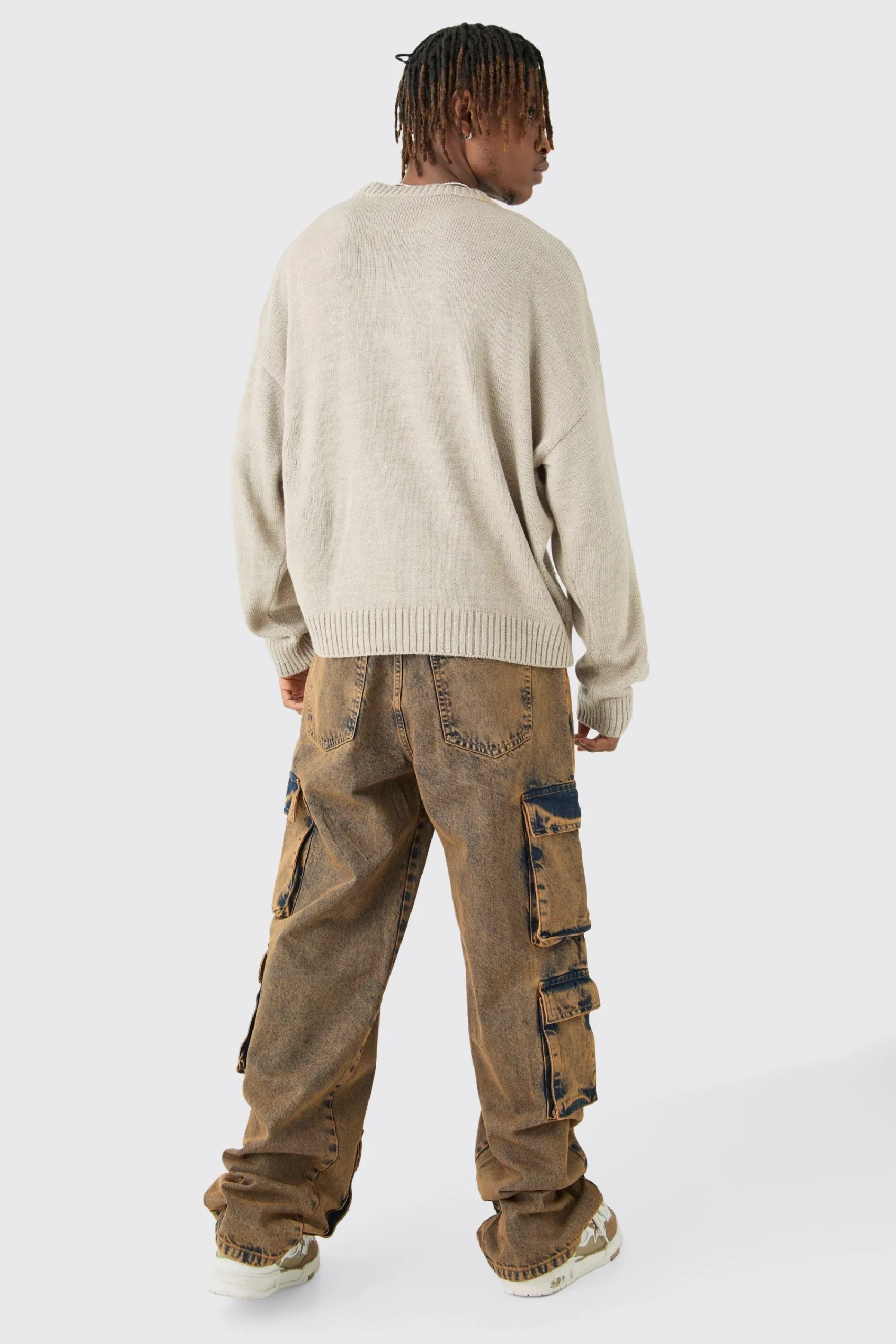 boohooMAN Tall Baggy Fit Acid Wash Cargo Jeans | UK| Trousers|Jeans