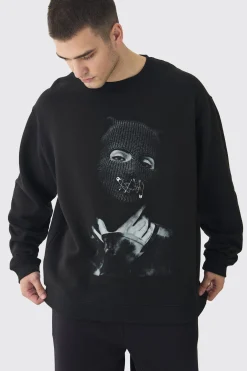 boohooMAN Tall Balaclava Graphic Oversized Sweatshirt | UK| Hoodies & Sweatshirts