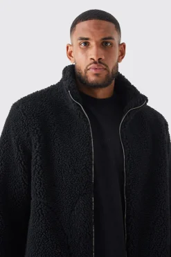 boohooMAN Tall Borg Funnel Neck Jacket In | UK| Coats & Jackets
