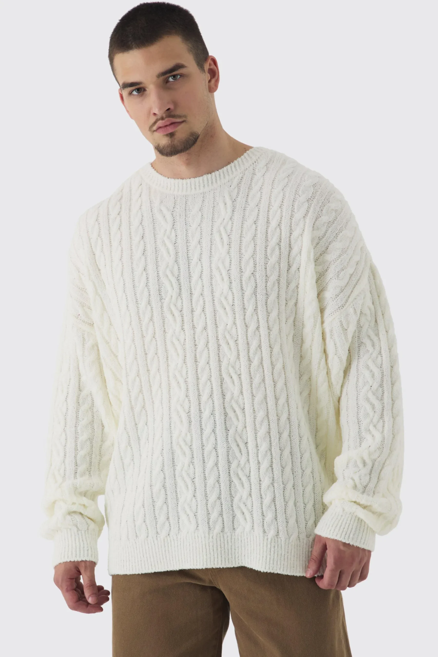 boohooMAN Tall Boucle Cable Knit Boxy Jumper | UK| Knitwear