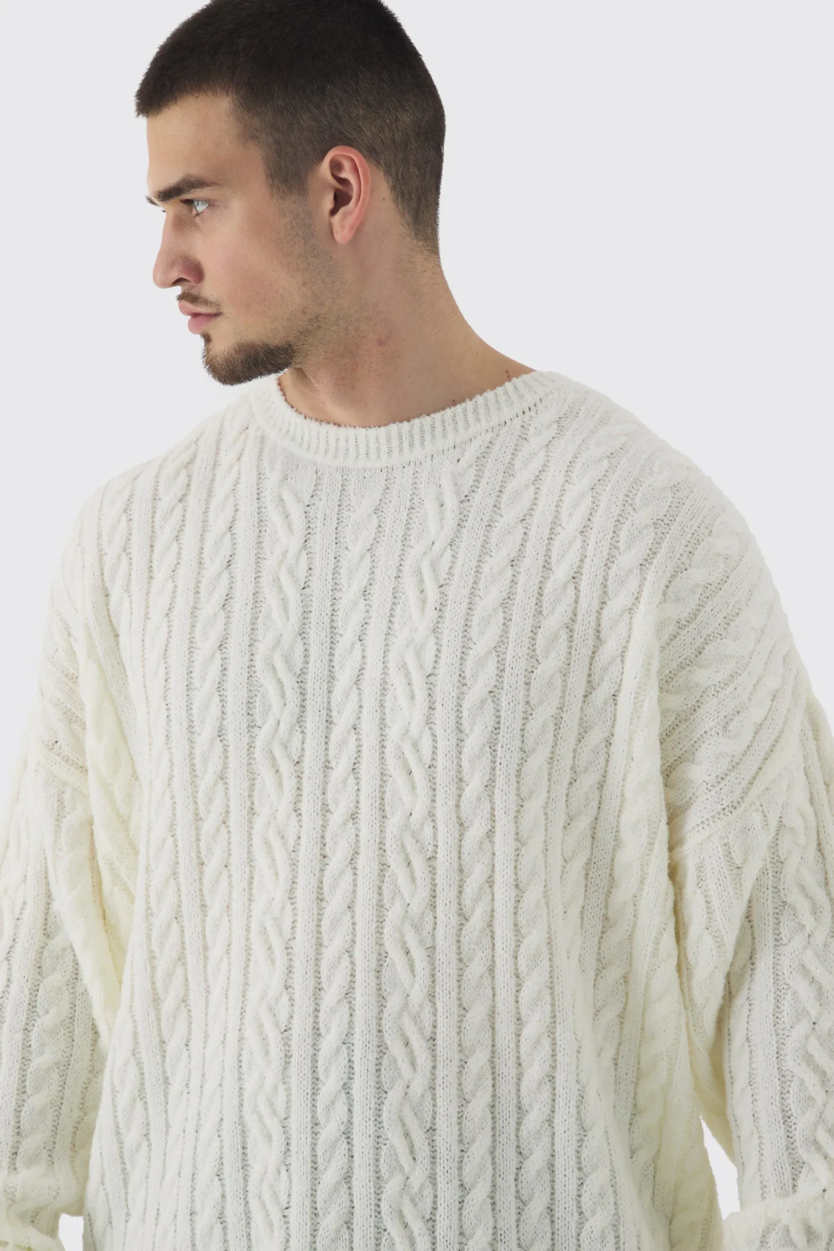 boohooMAN Tall Boucle Cable Knit Boxy Jumper | UK| Knitwear