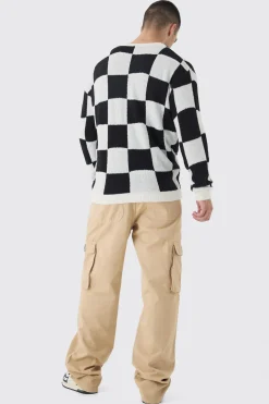 boohooMAN Tall Boucle Knit Checkered Crew Neck Jumper | UK| Knitwear