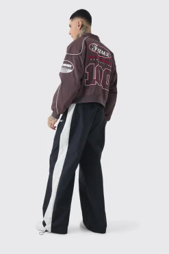 boohooMAN Tall Boxy Badge Twill Moto Jacket In | UK| Coats & Jackets