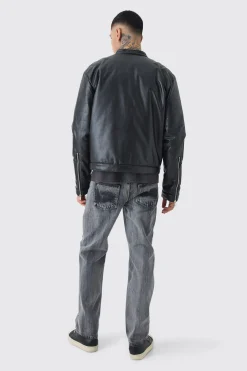 boohooMAN Tall Boxy BHM PU Collarless Moto Biker Jacket In | UK| Coats & Jackets