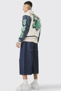 boohooMAN Tall Boxy BM Badge Collared Varsity Jacket In | UK| Coats & Jackets