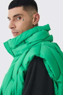 boohooMAN Tall Boxy Fit Hand Weft Padded Gilet In | UK| Coats & Jackets