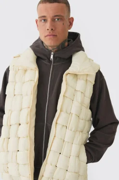 boohooMAN Tall Boxy Fit Hand Weft Padded Gilet In | UK| Coats & Jackets