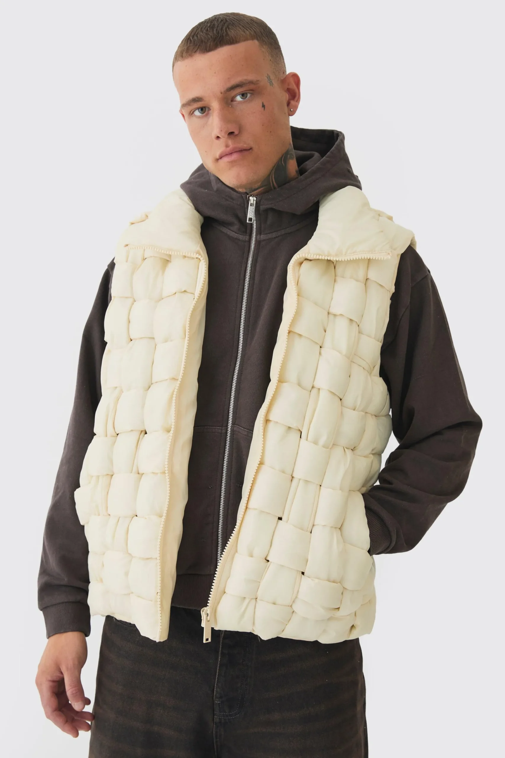 boohooMAN Tall Boxy Fit Hand Weft Padded Gilet In | UK| Coats & Jackets