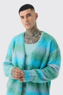 boohooMAN Tall Boxy Fit Knitted Brushed Stripe Cardigan | UK| Knitwear