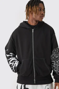 boohooMAN Tall Boxy Oversized Embroidery Hoodie | UK| Hoodies & Sweatshirts