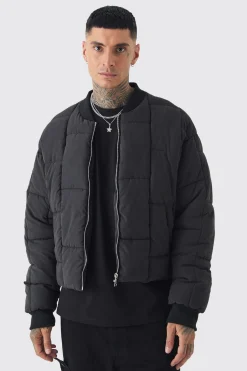 boohooMAN Tall Boxy Peached Square Quilted Bomber Jacket | UK| Coats & Jackets