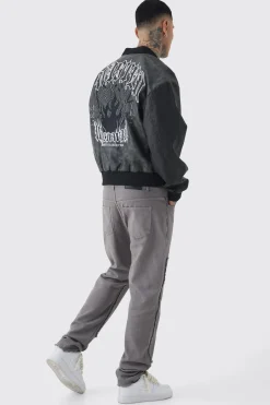 boohooMAN Tall Boxy Tonal Badge Tumbled PU Varsity Jacket In | UK| Coats & Jackets