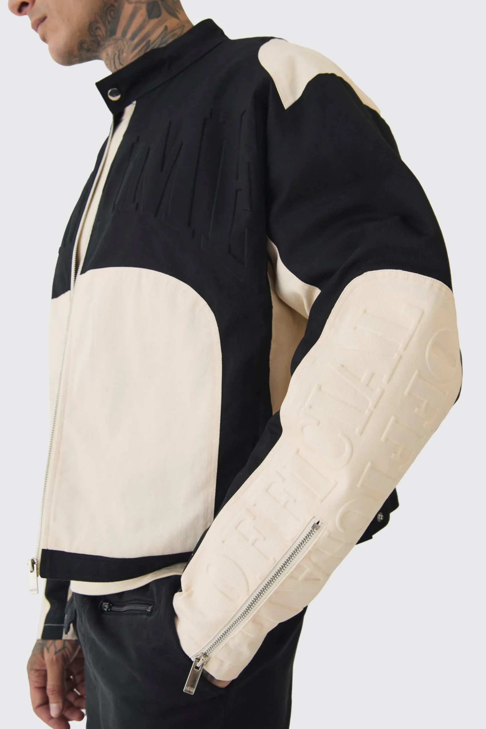 boohooMAN Tall Boxy Twill Homme Moto Jacket In | UK| Coats & Jackets