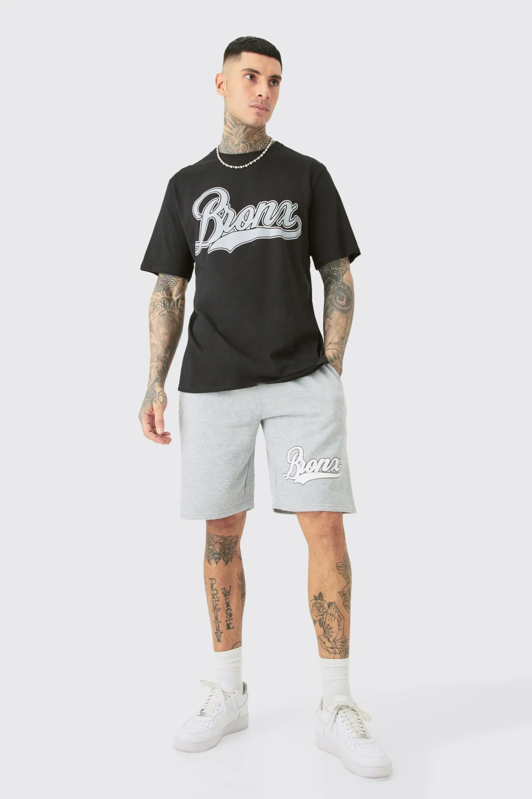 boohooMAN Tall Bronx Varsity Print T-shirt & Short Set | UK| Tracksuits