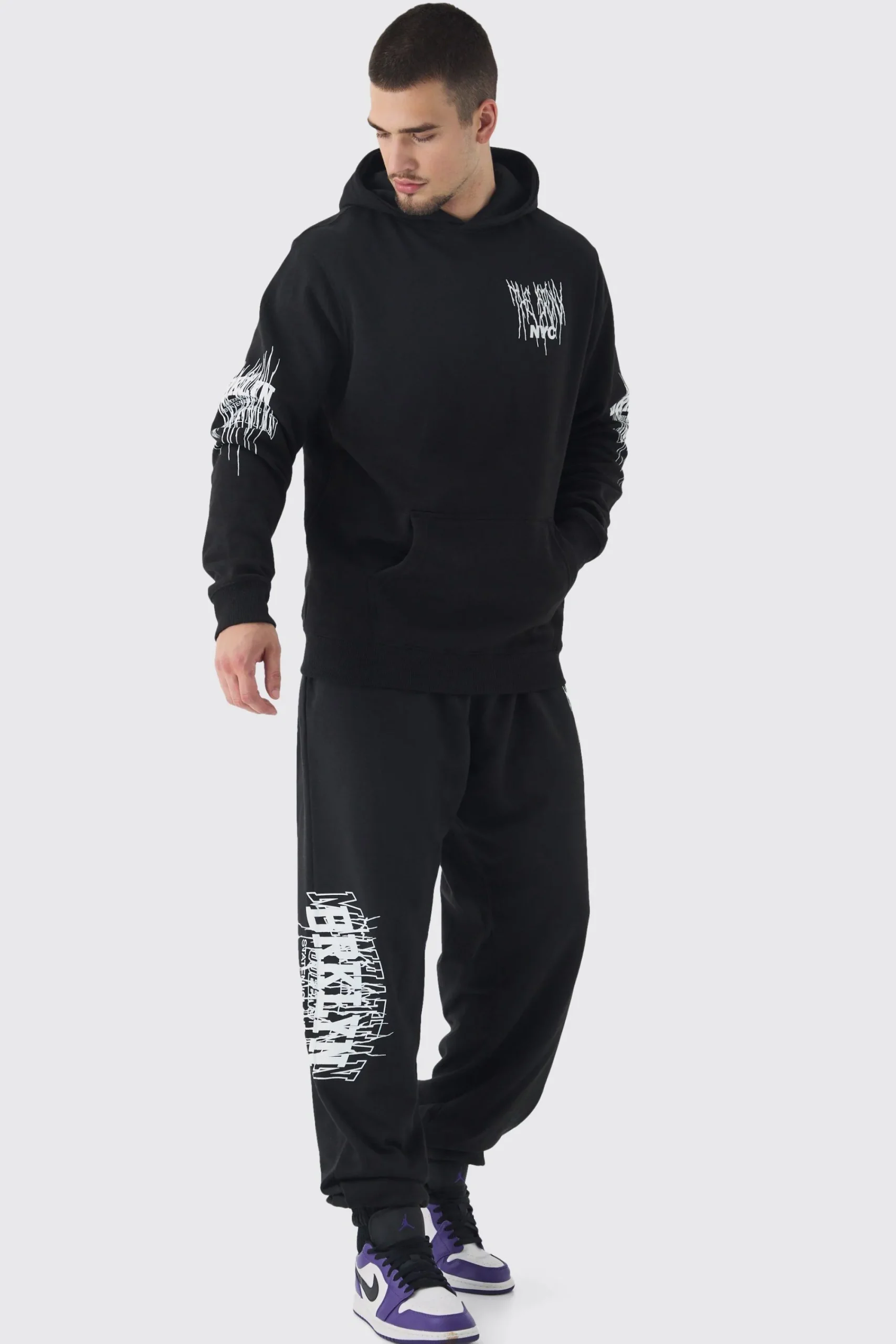 boohooMAN Tall Brooklyn Gothic Varsity Oversized Tracksuit | UK| Tracksuits