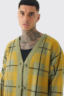 boohooMAN Tall Brushed Knit Check Drop Shoulder Cardigan | UK| Knitwear