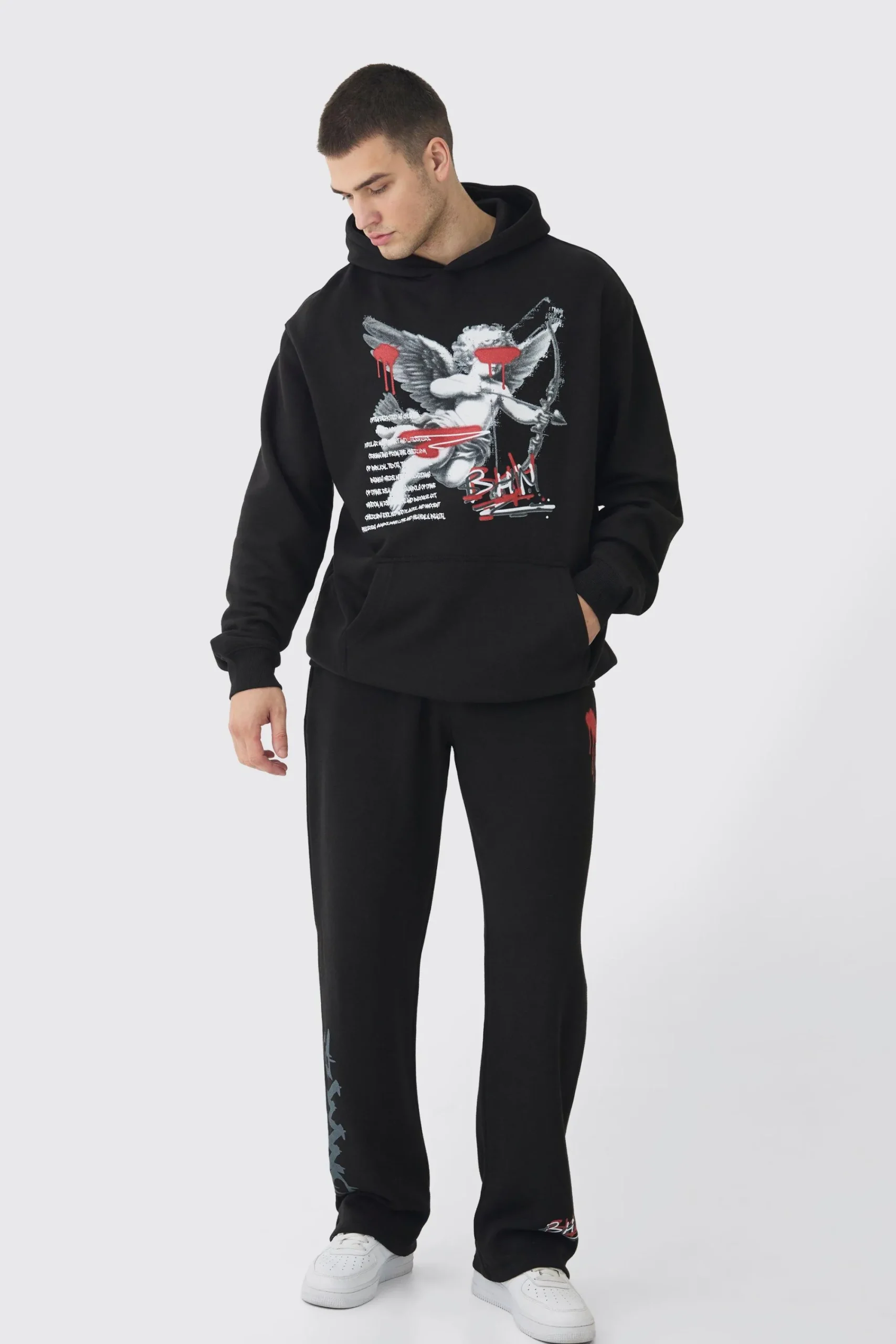 boohooMAN Tall Cherub Graffiti Graphic Hoodie & Relaxed Fit Jogger Tracksuit | UK| Tracksuits|Hoodies & Sweatshirts