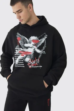 boohooMAN Tall Cherub Graffiti Graphic Hoodie & Relaxed Fit Jogger Tracksuit | UK| Tracksuits|Hoodies & Sweatshirts