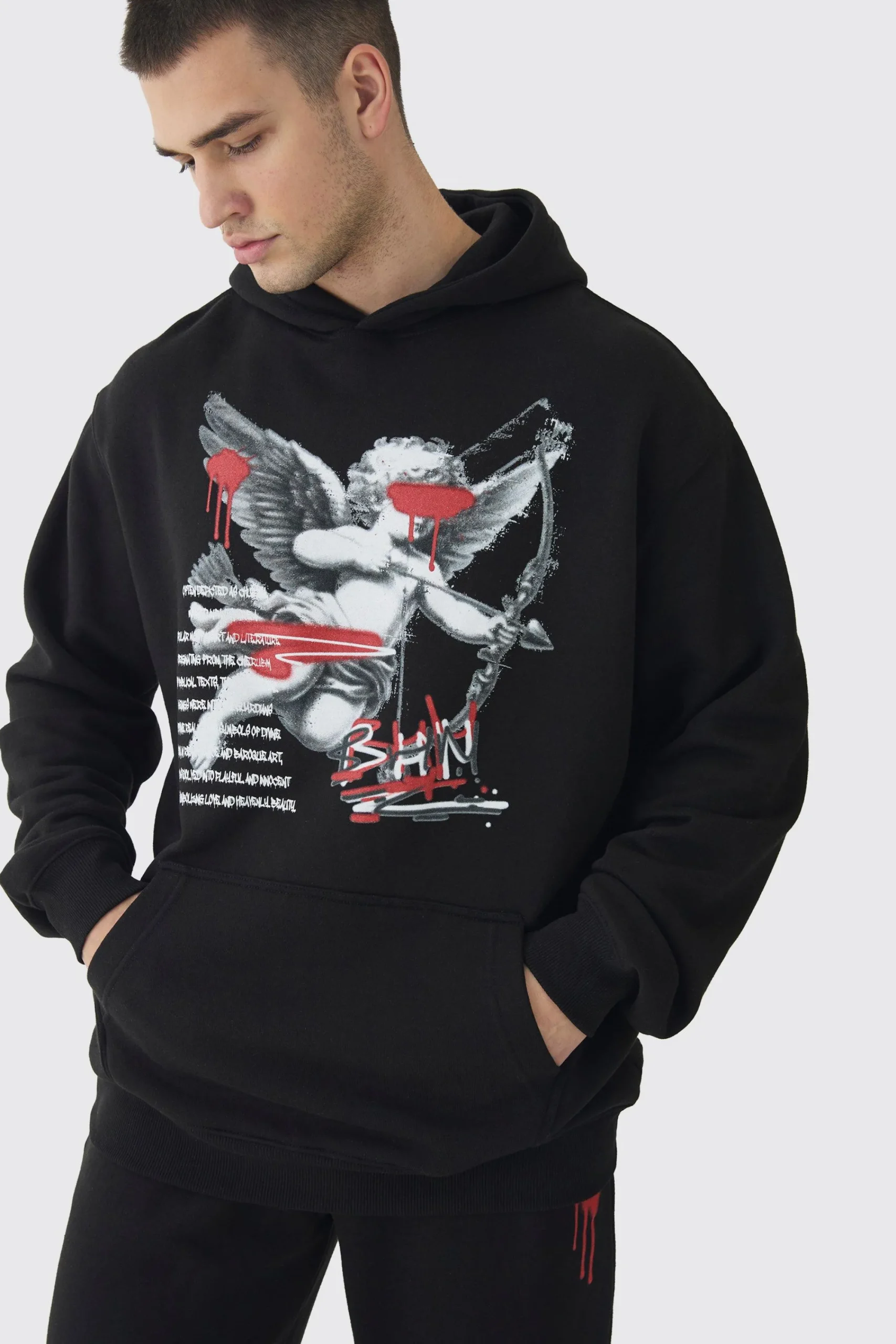 boohooMAN Tall Cherub Graffiti Graphic Hoodie & Relaxed Fit Jogger Tracksuit | UK| Tracksuits|Hoodies & Sweatshirts