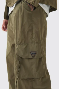 boohooMAN Tall Crinkle Nylon Cargo Parachute Trousers In | UK| Trousers