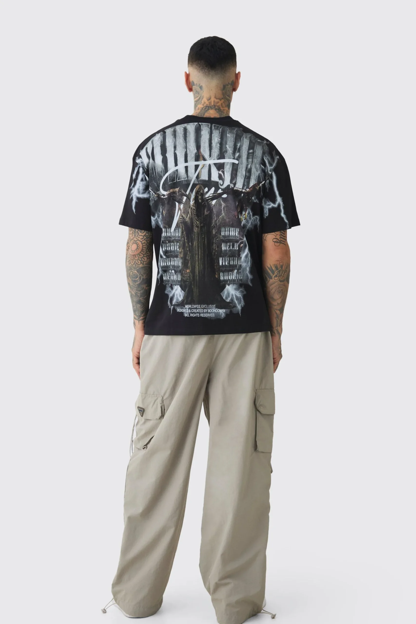 boohooMAN Tall Crinkle Nylon Cargo Parachute Trousers In | UK| Trousers