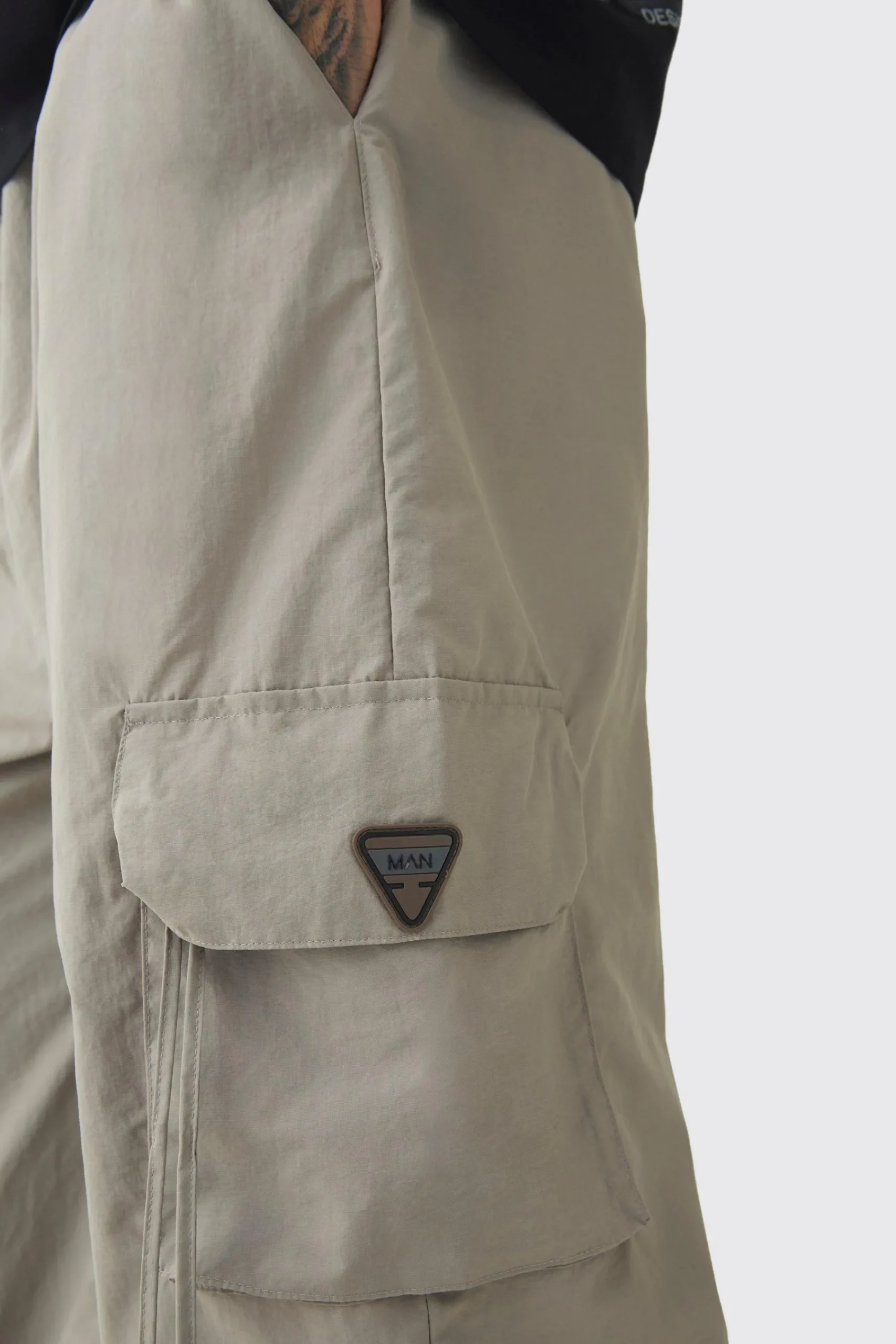 boohooMAN Tall Crinkle Nylon Cargo Parachute Trousers In | UK| Trousers