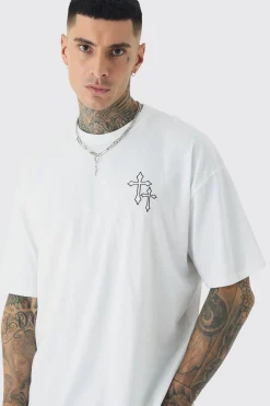 Tall Cross Embroidered T-shirt In | UK^boohooMAN Best