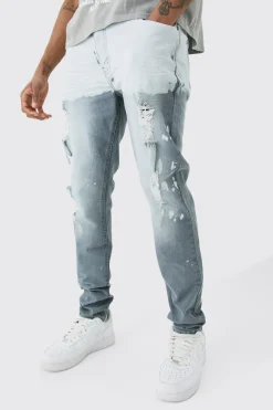boohooMAN Tall Stretch Skinny Paint Effect Jean | UK| Trousers|Jeans