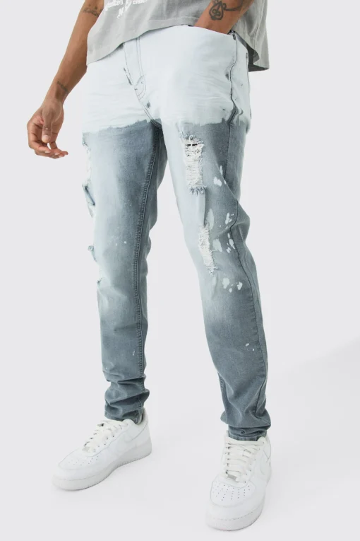 boohooMAN Tall Stretch Skinny Paint Effect Jean | UK| Trousers|Jeans
