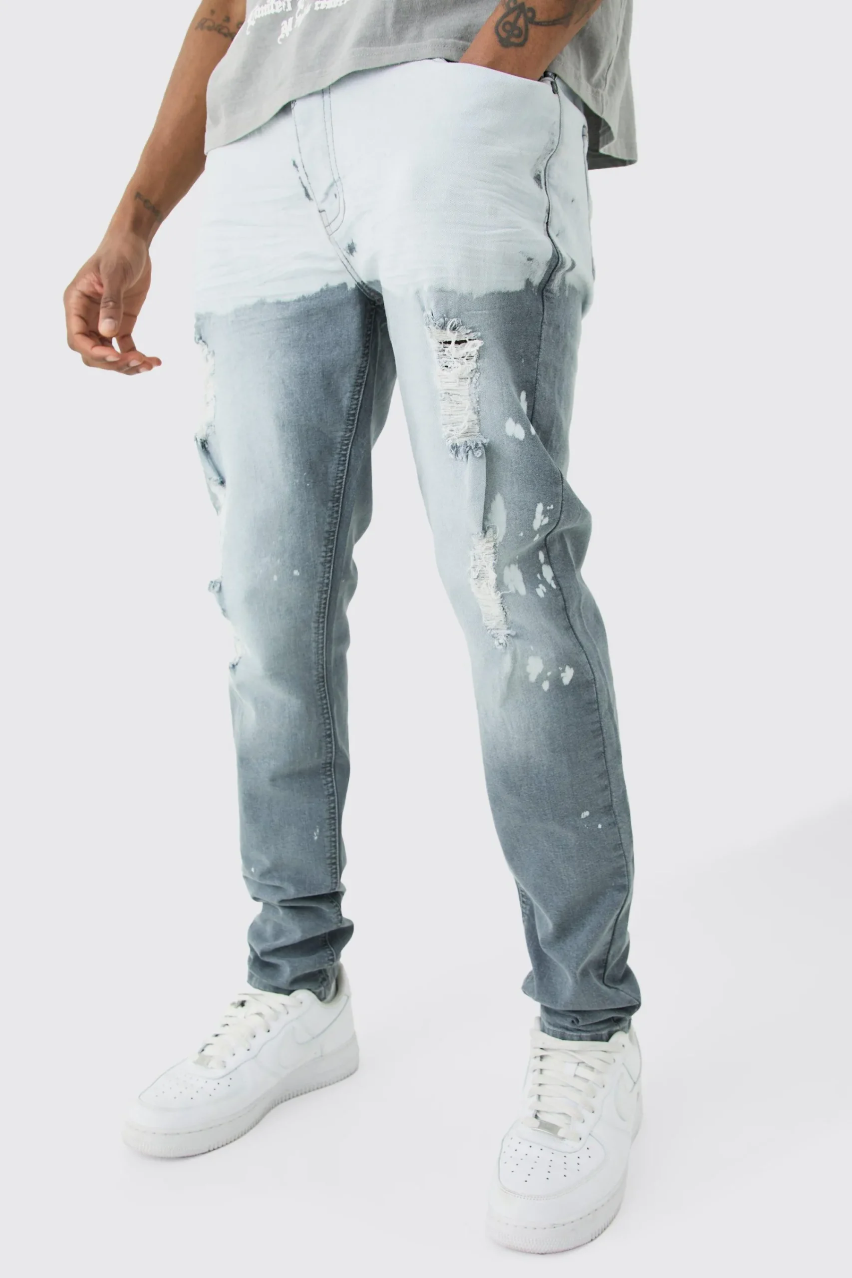 boohooMAN Tall Stretch Skinny Paint Effect Jean | UK| Trousers|Jeans
