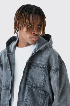 boohooMAN Tall Denim Acid Wash Hoodie | UK| Hoodies & Sweatshirts
