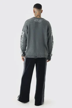 boohooMAN Tall Distressed Moto Crew Neck Jumper | UK| Knitwear