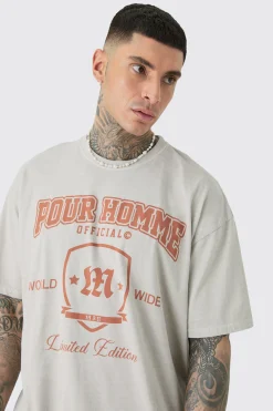 Tall Distressed Oversized Overdye Varsity T-shirt | UK^boohooMAN Sale