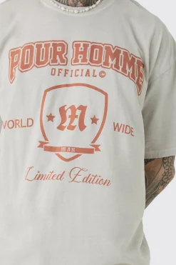 Tall Distressed Oversized Overdye Varsity T-shirt | UK^boohooMAN Sale